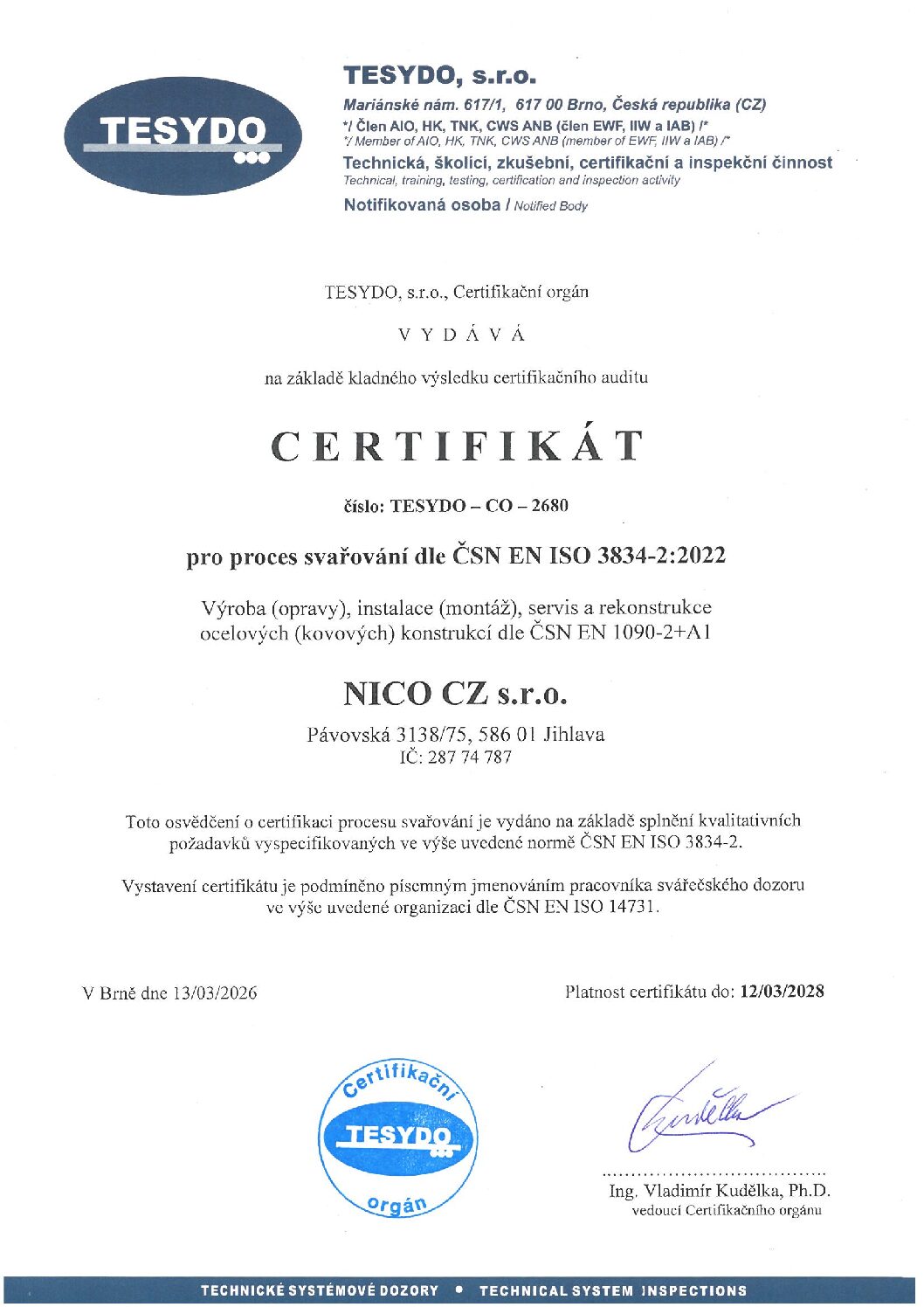 Certifikát pro proces svařování 3_2026 - 3_2028_CZ Certifikát pro proces svařování