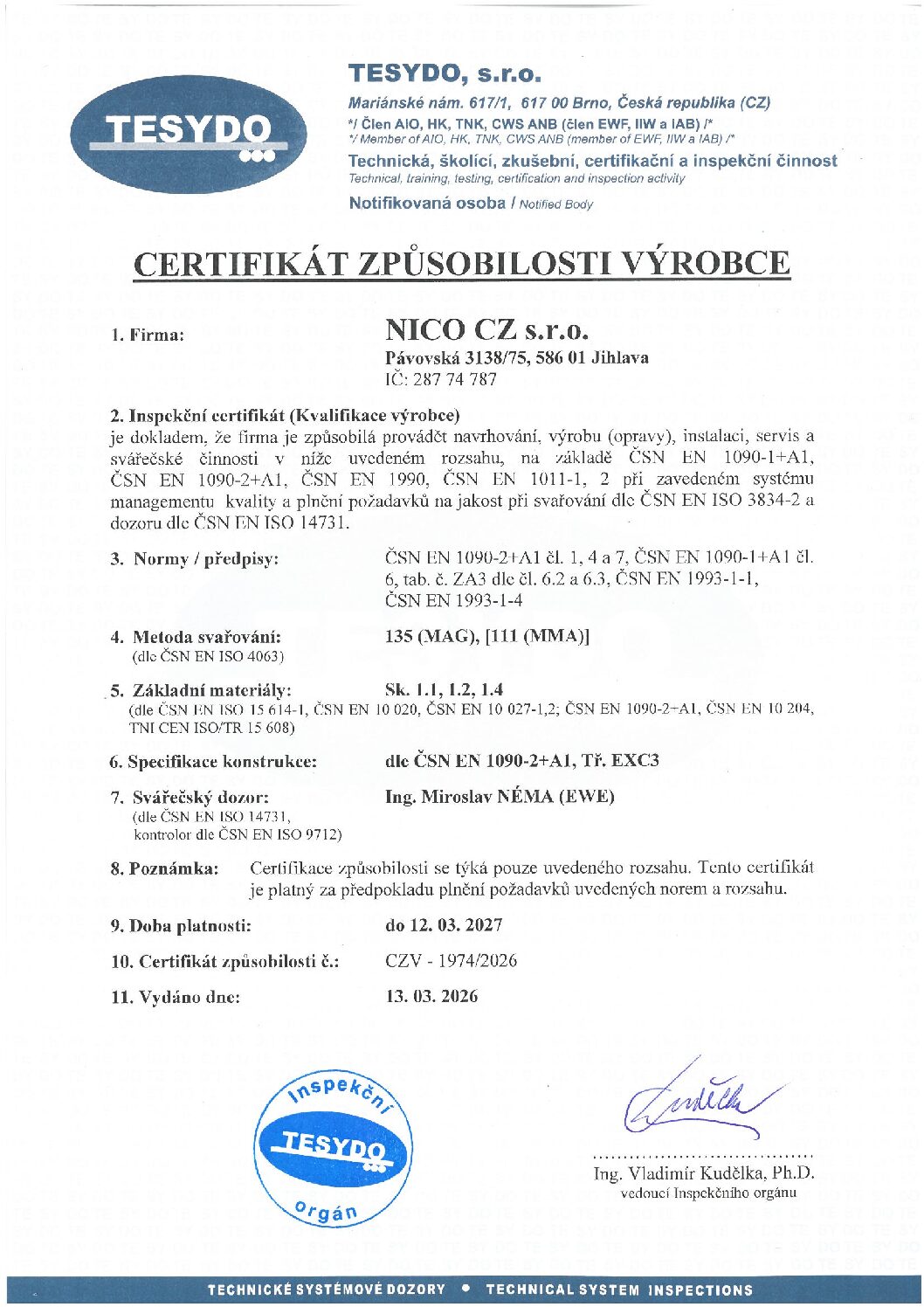 Certifikát způsobilosti výrobce 3_2026 - 3_2027_CZ Certifikát způsobilosti výrobce